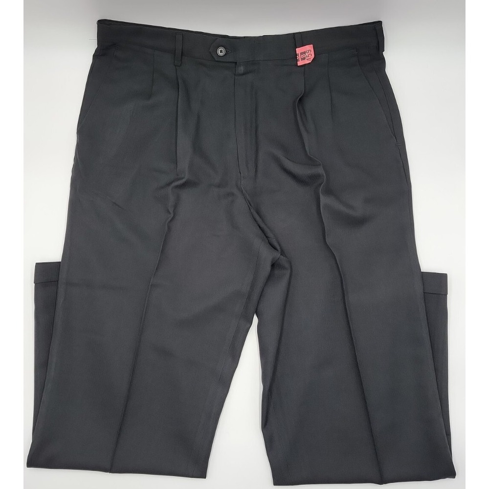 Claiborne Company Black Dress Pants Mens Size 36x32 Black Pleaded Cuffed #C161‎
